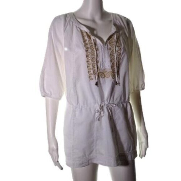 Alfani Tunic Top Size 6 P Womens Boho White with Gold Embroidery Pullover - Picture 5 of 11